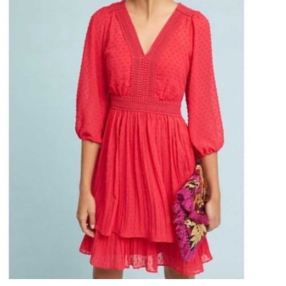 Anthropologie Red Textured Mini Dress